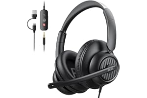EKSA H8 USB Headset with Microphone for PC Laptop, Computer Headphones with Mic Noise Cancelling, Stereo Sound, In-Line Controls, 3.5mm/USB A/USB C Wired Over-Ear Headphones for Office Teams Home