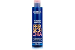 Jean & Len Shampoo Hydratant Pêche & Graines de Chia, pour cheveux secs, hydratation 72h, parfum pêche, sans silicones ni parabènes, vegan, 300 ml