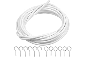 Chstarina 4m Filo per Tende Bianco Cavo per Tende Corde per Tende Filo in Voile Multiuso con 6 Pezzi Ganci e 6 Pezzi Golfari Curtain Wire