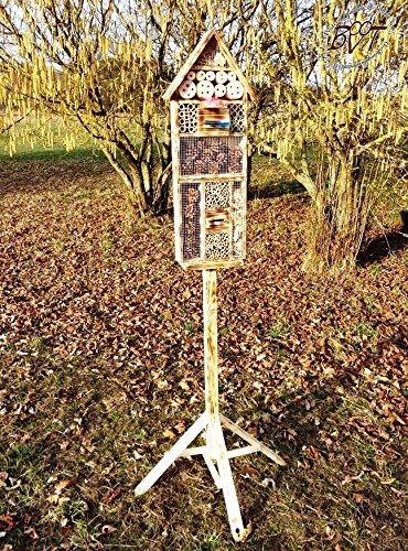 XXL INSEKTENHOTEL MIT STÄNDER UND TRÄNKE SDV-HOST-MS und FUTTERPLATZ, Futterstelle, geflammt gebrannt schwarz natur Gartendeko Nisthotel Hoch Gartendeko als Ergänzung zum Meisen Nisthotel Hoch Meisenkasten oder zum Vogelhaus Vogelfutterhaus Futterstation für Vögel Insektenhäuschen – XXL INSEKTENHOTELs - 3