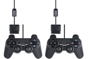 HaoYiShang 2 Pcs Wired for 2 PS2 Controller Joystick Compatibile Joypad with Dual Vibration Compatible for Sony PS2 Ps1 one Console