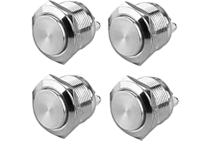 GUUZI 4pcs 22mm 2A 12V/24V/125V/250V Momentary Waterproof Push Button Switch with Screw Terminals Stainless Steel Push Button (High Head)