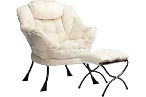 ‎HOLLYHOME HollyHOME Sessel mit Hocker Ohrensessel mit Hocker Samt Sessel Wohnzimmer Relaxsessel Schlafzimmer Lesesessel Lounge Sessels Stahlrahmen, Beige