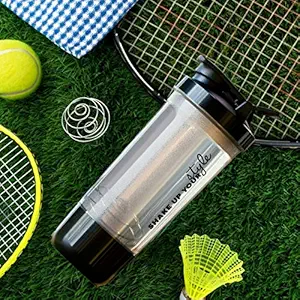 Piercell 600ml Protein Shaker Bottle for Protein Mix with Storage Compartment and Stainless Steel Blender Ball for Pre/Post Workout Drinks, Gym, Cycling (Multi-Color)