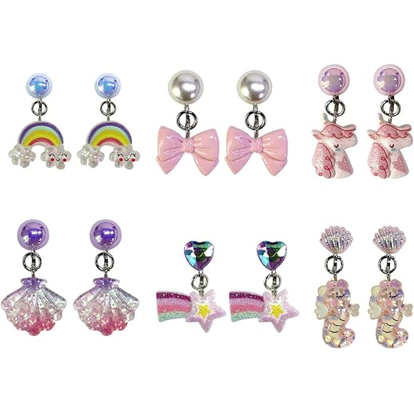 LOLIAS 12 Paia Orecchini A Clip Per Bambina E Donna – Anallergici, Senza Nichel, Con Zirconi – Forme Cuore, Farfalla, Fiore, Animali