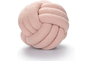 Fay Bless Modern Home Decor Knot Ball Pillow - Handmade Soft Round Cushion for Bedroom, Bed, and Living Room (Cherry Pink,22CM)