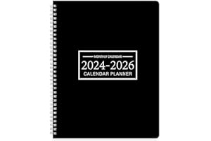 KAICN Diary 2024 - A4 Month Week to View Diary 2024, Monthly Planner, Jan.2024 - Dec.2025, Twin-wire Binding, Clear PVC Hardcover, 22 x 28cm, Black