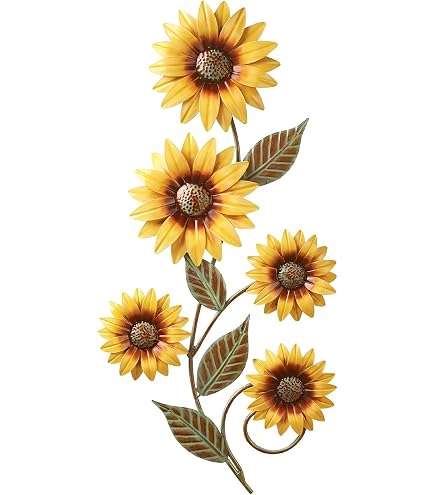 Décoration Murale Fleur Métal Tournesol Avec Papillons - 39x26 Cm - Pour Salon, Chambre, Jardin (Bleu)