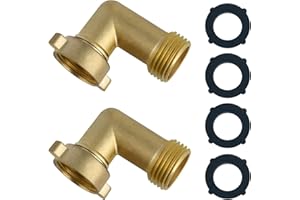 LEONTOOL 2 szt. 90 stopni adapter węża ogrodowego 3/10.2 cm złącze kolanowe węża ogrodowego z 4 myjkami ciśnieniowymi wytrzymałe złącza węża wodnego z litego mosiądzu do podłączenia wody do kampera