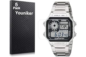 Youniker Juego de 5 protectores de pantalla para Casio AE1200 para Casio AE1300 y AE-1300 láminas de cristal transparente HD antiarañazos y antihuellas