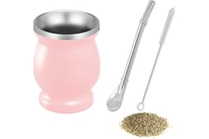 thirei Set Mate, Con Pajita y Brocha, Taza de Mate para Cocinas, Restaurantes, Cafeterías, Rosa, 230ml