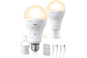 Gaaqii Ampoule Rechargeable E27 USB-C avec Telecommande, 7W LED Ampoules Batterie Tactile Dimmable, Trois Températures de Couleur Extérieur Camping Ampoule De Secours Avec Crochet(3000/4000/6000K)