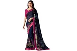 MAHEK Indische Damen-Georgette, Blumendruck, Saree mit Bordüre und Bluse