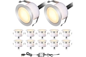 INDARUN Warm White Led Decking Lights Outdoor Waterproof IP67 Ø31MM 12V - Led Plinth Light Kits for Terrace/Patio/Path/Wall/Garden/Decoration, Lot of 12
