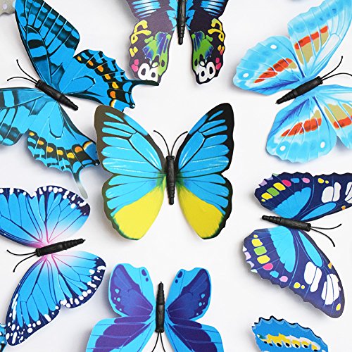 UWILD® 3D Schmetterling wandaufkleber 3D Wandtattoo Wand Aufkleber Wandsticker Schmetterling Aufkleber Schmetterlinge im 3D-Style Wanddekoration mit Klebepunkten zur Fixierung (Klebepunkten+ Magnet) (12 Blau+12 Lila) - 2