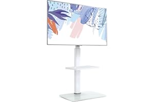 FITUEYES Biały stojak podłogowy na telewizor 32 do 60 cali, stojący stojak pod telewizor z regulowaną półką, obrotowy uchwyt, regulacja wysokości, mieści 30 kg, maks. VESA 600 x 400 mm