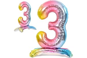 JONAMI Palloncino 3° Compleanno Numero 3 Gigante Multicolore Pastello in Piedi, Palloncino XXL di 82 cm. Decorazione Compleanno. Ad Aria.