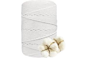 DXRPO Filato macramè, 4 mm x 120 m, Filato di Cotone macramè, per Fai da Te, macramè, fioriera per Fiori macramè, Decorazione Natalizia, Regalo per buoni Amici, Piante, Decorazione Boho(Bianco)