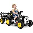 Maxmass Kids Electric Tractor and Trailer, Ride on Tractor with USB & Bluetooth, Toddler 4 Wheels Ride on Toy Car for 3+ Years (Black with Remote Control)
