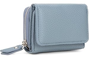CHAOFANXI Portafoglio Donna Piccolo in Pelle da Donna, Portamonete Piccoli Trifold Piccola Corto Portamonete con 6 Scomparti per Carte con 1 Sezione di Fattura e 1 Tasca con Cerniera, Denim Blue