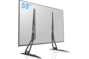 FITUEYES Universal TV Stand Legs, Tabletop TV Pedestal Feet, Compatible with 32-55 Inch TVs, ±6°Tilt, Height Adjustable for Flat&Curved Screen, VESA 75x75 to 600x400mm, Max Weight 50kg, Black