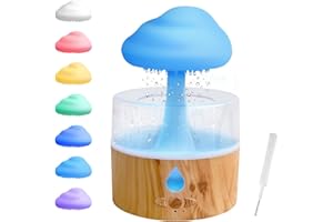 Foyucool Umidificatore a Nuvola di Pioggia, 3 in 1 Umidificatore Ambiente/Diffusore di Oli Essenziali/Luce Notturna a 7 Colori, Simula la Caduta di Gocce di Pioggia, per Dormire, Rilassarsi, Fungo