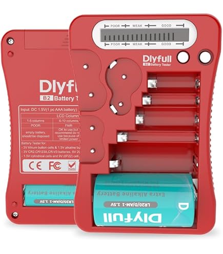 Hama Tester Batterie Ricaricabili: Controlla Pile AA, AAA, C, D, 9V E A Bottone In Un Attimo! Display LCD, Compatto E Portatile