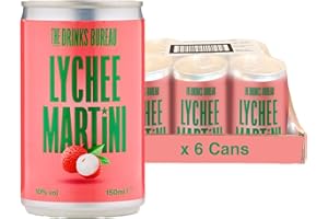 The Drinks Bureau Lychee Martini Cocktails Ready to Drink Cans, Made with Vodka, Lychee & Prickly Pear (ABV 10%), Vegan & Allergen Free, (6 x 150ml)