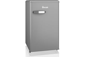 Swan SR11035GRNE Retro Under Counter Fridge with 77L Fridge Capacity, 13L Freezer Capacity, 1 Glass Shelf, 3 Door Shelves, 1 Salad Drawer, E Energy Rated, Grey