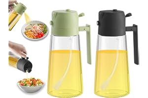 NEWVENPER 2 in 1 Oil Dispenser and Oil Sprayer Premium Olive Oil Dispenser Bottle with Non-Drip Spout Oil Mister Oil Spray Bottle for Cooking, Kitchen, Salad, Barbecue Black+Green 470ML/ 15.8fl.oz 2pcs