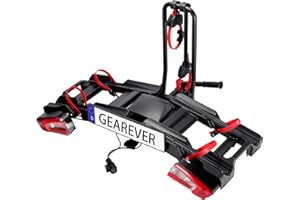 ‎GEAREVER Fahrradträger für 2 Fahrräder, E-Bike geeignet Bikelander mit LED-Hybrid-Leuchten, komplett vormontiert zusammenklappbar Auto Kupplung Fahrradträger Heckträger für die Anhängerkupplung bis 60 kg