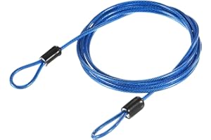 TOP-VIGOR 1Pcs Security Steel Cable, 2.5mm x 1.5m / 4.92ft Coated Safety Wire Rope Double Loop Flexible Security Cable Lock for Outdoor Travel Luggage Bike, Blue