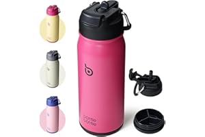 BOTTLE BOTTLE Trinkflasche Edelstahl 16oz(473ml) mit Strohhalm und Pillenfach für Kinder -BPA frei- Wasserflasche mit Strohhalm für Uni, Schule, Sport (Rot)