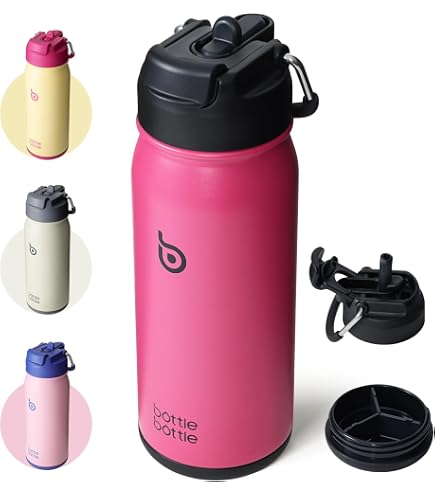 Isolierte Edelstahl-Wasserflasche 1,2 L – Mit Strohhalm, Tragetasche & Paracord-Griff