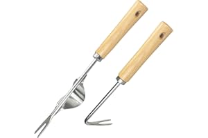Gentpovth 2 Stück aus Edelstahl Gartenarbeit Hand Unkrautstecher, Arbeitssparender Effizienter Unkrautstecher mit Holzgriff, Wurzelentfernung Artifact, Gartenwerkzeug zum Entfernen von Moos, Unkraut
