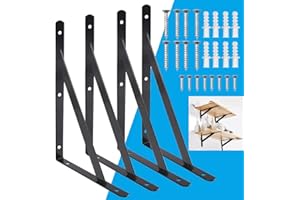 BUZIFU 4Pcs Wall Mount Shelf Brackets Heavy Duty Shelf Brackets Triangle Shelving Bracket Right Angle Wall Mount Shelf Support Black Corner Brace Floating Shelves with Screws Anchors, 200mm x 120mm