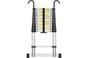 EOXCIIU Échelle Télescopique 6,2m, Extensible avec Crochets, Aluminium, Réglable sur Plusieurs Niveaux, Distance Marches-36cm, Largement Utilisée dans Les Entrepôts et Les Ateliers