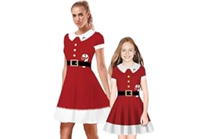 IBTOM CASTLE Mother Daughter Christmas Parent Child Costume Santa Reindeer Snowflake Print Xmas Party Swing Dresses Mommy and Me Family Matching Outfits for Women Girl Pullover Short Gown