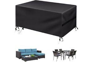 fireowl Garden Furniture Cover Waterproof - 180x120x74cm Rectangular Outdoor 4-6 Seater Patio Rattan Table & Chair Set Covers - 600D Heavy Duty Outside Sofa Protector for Dining Bench Set