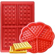 Stampo per Waffle da 2 Pezzi, Stampo da Forno in Silicone, Stampo in Silicone per Waffle, Stampo per Teglia da Forno a Forma Quadrata, Set da Forno da Cucina, Rosso