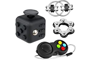 Yeefunjoy Juego de 4 Juguetes para Fidget, Antiestrés Stress Cube, Fidget Cubo Fidget Pad, Juego De Cadena Flippy, Seis Cadenas De Rodillos, Fidget Toys para Niños y Adultos Anti-ansiedad Anti-Stress