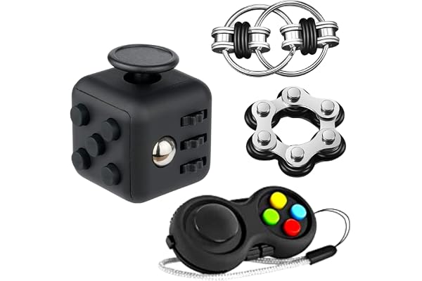Yeefunjoy 4Pcs Fidget Toy Anti Stress Jouet, Cube Anti Stress Jouet, Fidget Pad, Jeu De Chaîne Flippy, Six Chaînes À Rouleaux, Controller Réducteur de Stress réduire Le Stress pour Enfants et Adultes