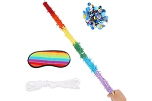 TINOALY 2pz Bastoncini per Pignatta da 76cm, Color Arcobaleno Infrangibili Pignatta Bastone con Benda Corda e Coriandoli per Bambini e Adulti Che Possono Divertirsi a Qualsiasi Festa