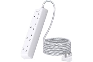 3M 4 Way Extension Lead, HANYCONY Plug Extension Socket with Braided Cable, Heavy Duty Power Strip 13A 3250W, Multi Socket Adapter for Home, Office, Living Room, Camping Essentials, White