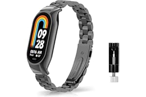 ZoRoll Kompatybilny z Xiaomi Smart Band 8, regulowana metalowa bransoletka ze stali nierdzewnej Kompatybilny z Xiaomi Mi Band 8 - czarny, Xiaomi Smart Band 8 / Xiaomi Mi Band 8, Klasyczny