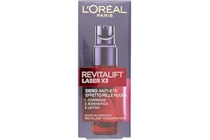 L'OREAL PARIS L'Oréal Paris Siero Viso Revitalift Laser X3, Azione Antirughe Anti-Età con Acido Ialuronico e Pro-Xylane, 30 ml, l'imballaggio può variare