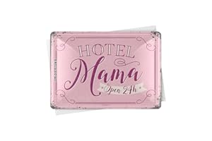 Nostalgic-Art Kartka z pozdrowieniami Hotel Mama, pomysł na prezent na Dzień Matki, blaszana kartka pocztowa, mini tabliczka blaszana w stylu vintage, 10 x 14 cm