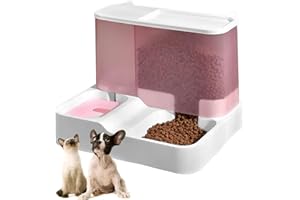 kathson All-in-One Automatisches Katzenfutter- und Wasserspender-Set Schwerkraft-Katzenfütterer Großes Fassungsvermögen Selbstfütternder Hundefütterer und Tränke für kleine Hunde Katzen (Rosa)