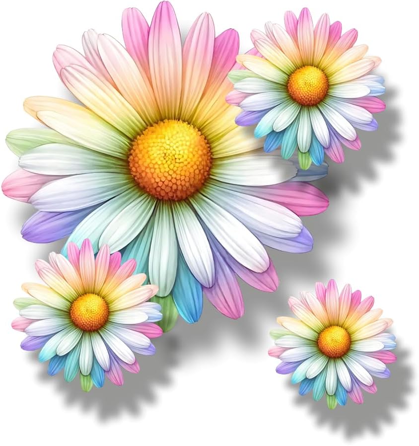x9 Colourful Daisy Flower Vinyl Sticker, Floral Decal Cover up Marks, Multi-Purpose Ideal for Bin, Car, Laptop, Bike, Wall, Dustbin. Camper Van & More. Weatherproof & Vibrant. (Colourful Daisy)