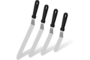 THIMMAMMA Palette Knife for Baking Stainless Steel Large Angled Icing Spatula, 4 Size, Plastic Handle, Offset Spatula Frosting Knife for Cake Decorating, Smoothing Icing and Cooking, Frosting Pastries